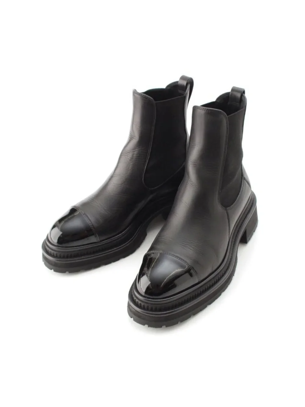 Chanel Leather CC Logo Side Gore Short Boots Shoes Black 36c